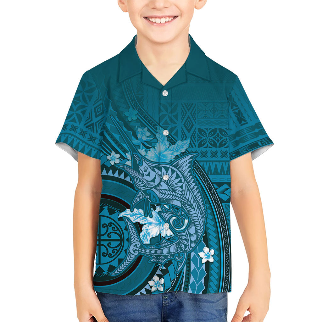 Samoa Tatau Marlin Hawaiian Shirt With Siapo Motifs Teal