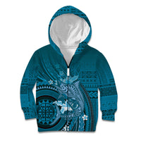 Samoa Tatau Marlin Kid Hoodie With Siapo Motifs Teal LT05 Zip Hoodie Teal - Polynesian Pride