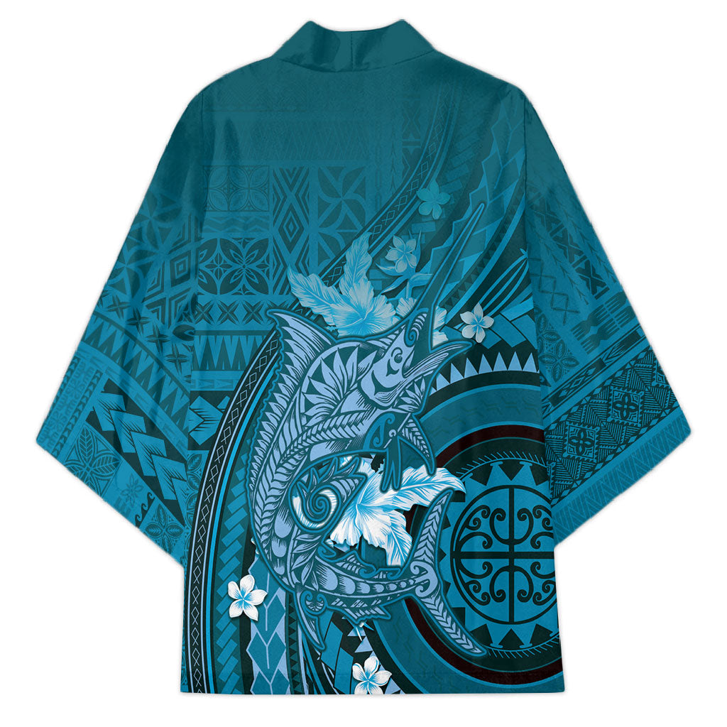 Samoa Tatau Marlin Kimono With Siapo Motifs Teal