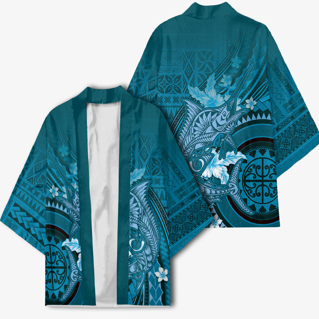 Samoa Tatau Marlin Kimono With Siapo Motifs Teal