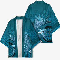 Samoa Tatau Marlin Kimono With Siapo Motifs Teal
