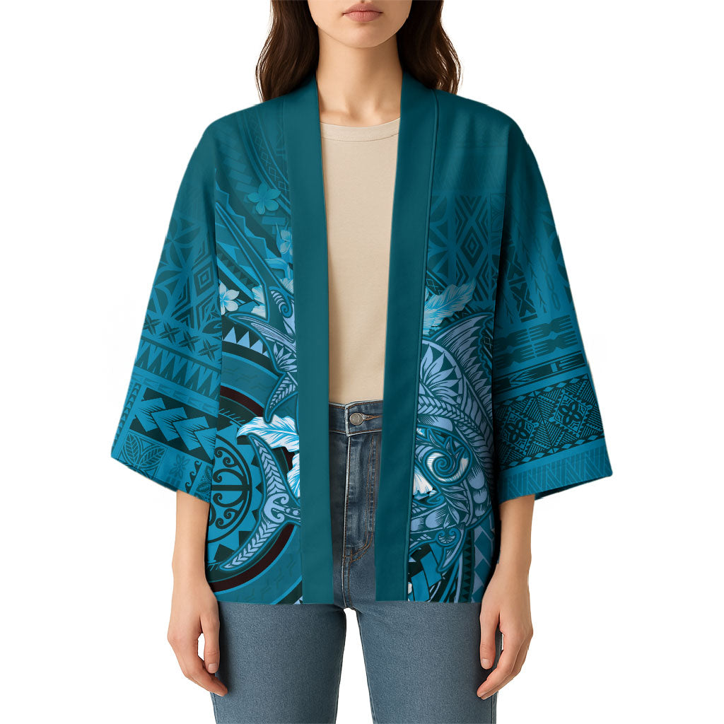 Samoa Tatau Marlin Kimono With Siapo Motifs Teal