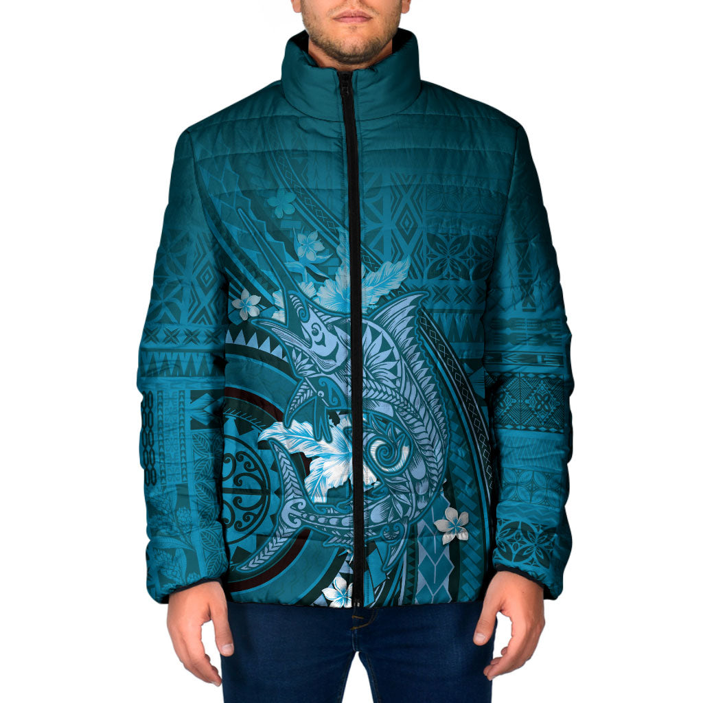 Samoa Tatau Marlin Padded Jacket With Siapo Motifs Teal