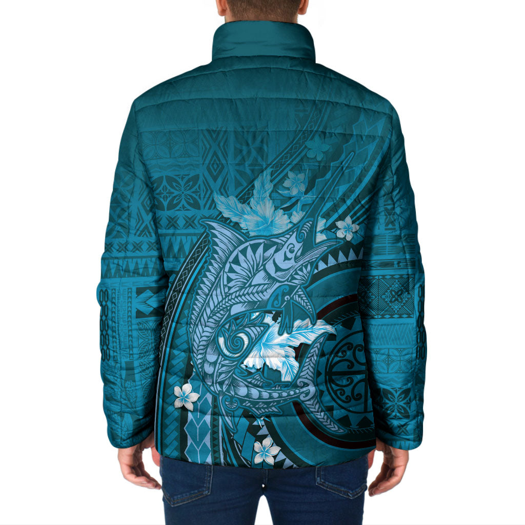 Samoa Tatau Marlin Padded Jacket With Siapo Motifs Teal