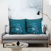 Samoa Tatau Marlin Pillow Cover With Siapo Motifs Teal