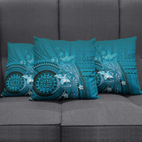 Samoa Tatau Marlin Pillow Cover With Siapo Motifs Teal