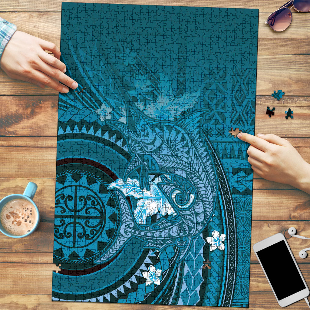 Samoa Tatau Marlin Puzzle With Siapo Motifs Teal
