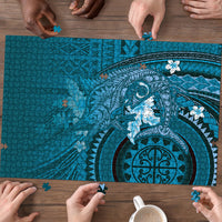 Samoa Tatau Marlin Puzzle With Siapo Motifs Teal