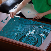 Samoa Tatau Marlin Puzzle With Siapo Motifs Teal