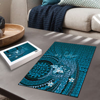 Samoa Tatau Marlin Puzzle With Siapo Motifs Teal