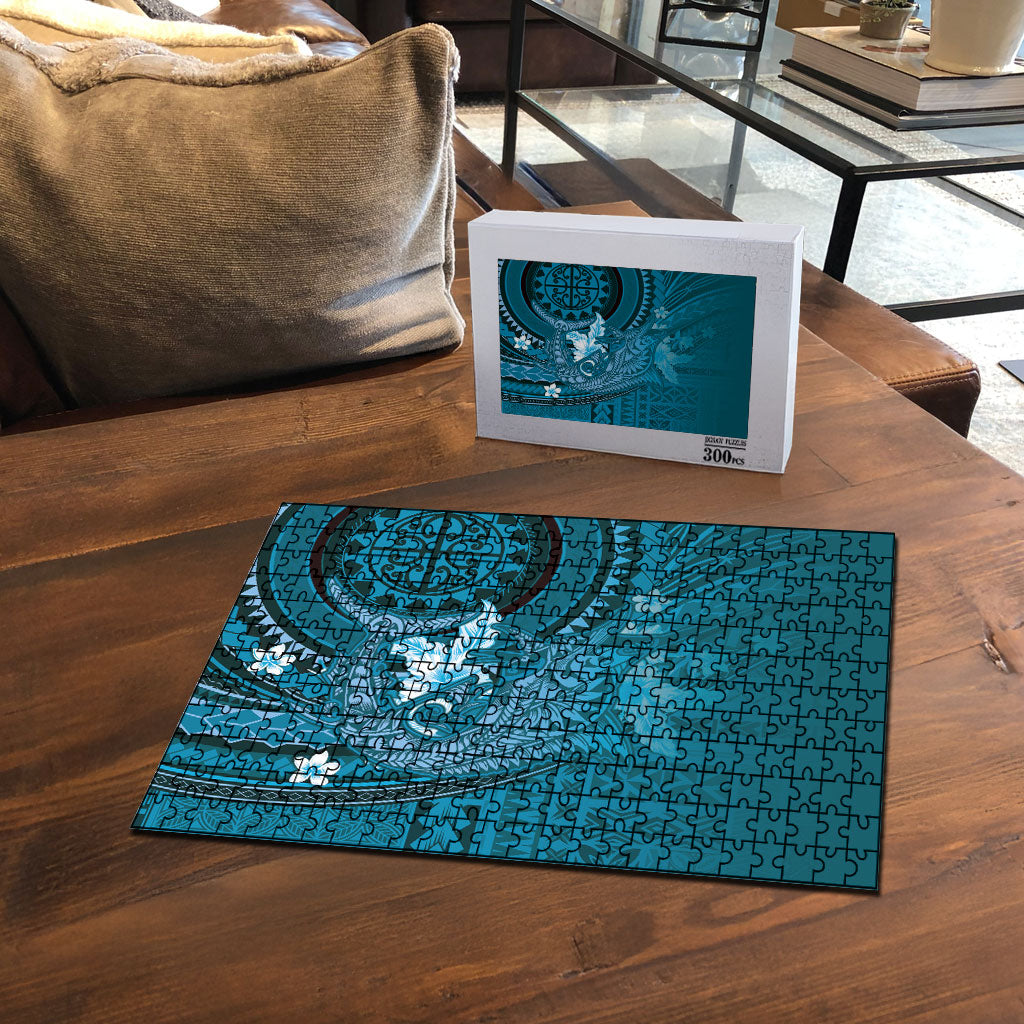 Samoa Tatau Marlin Puzzle With Siapo Motifs Teal