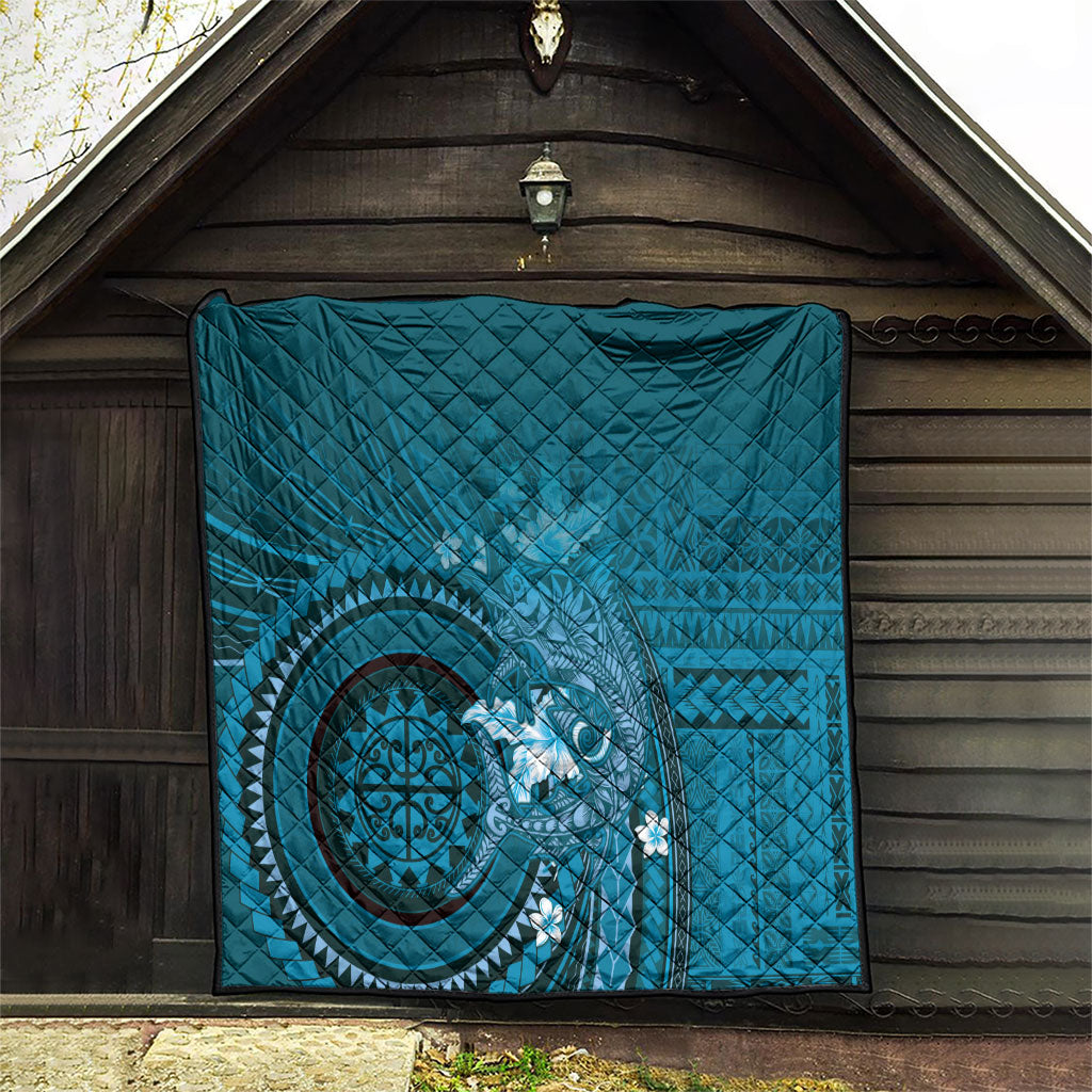 Samoa Tatau Marlin Quilt With Siapo Motifs Teal