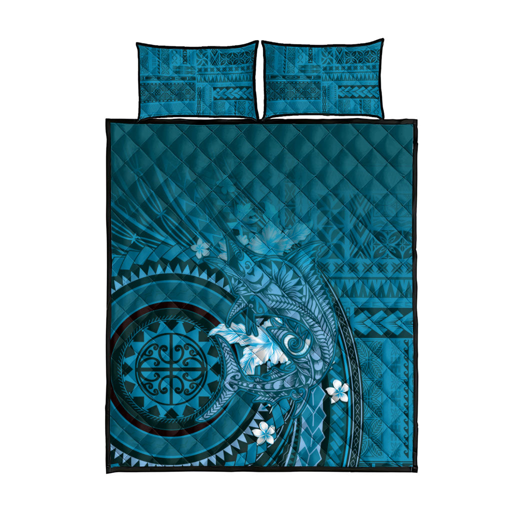 Samoa Tatau Marlin Quilt Bed Set With Siapo Motifs Teal