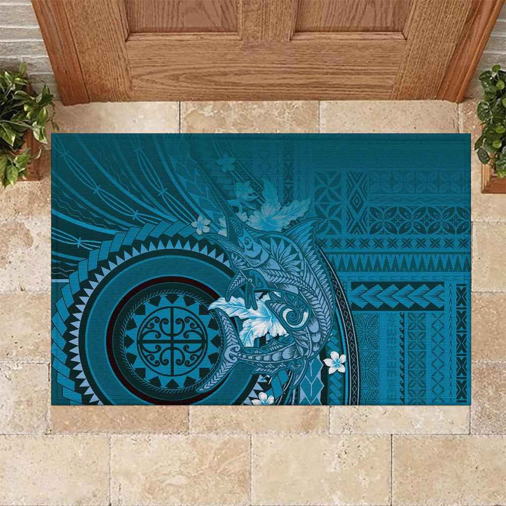 Samoa Tatau Marlin Rubber Doormat With Siapo Motifs Teal
