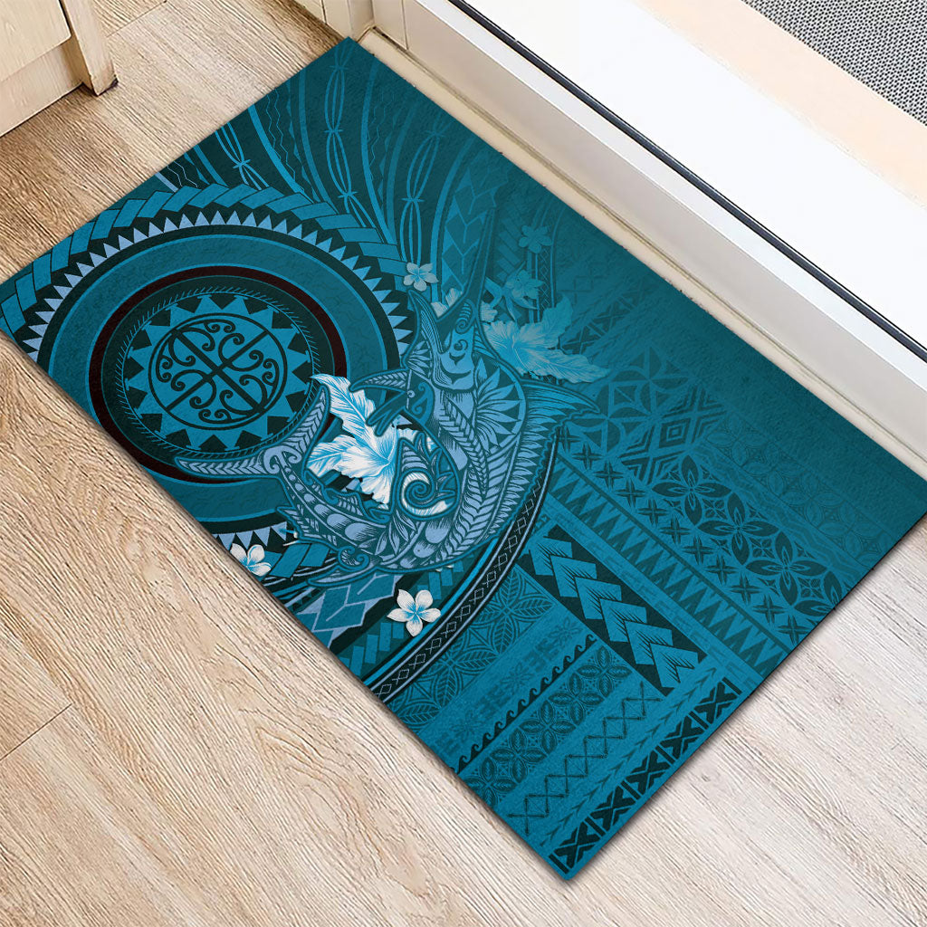 Samoa Tatau Marlin Rubber Doormat With Siapo Motifs Teal