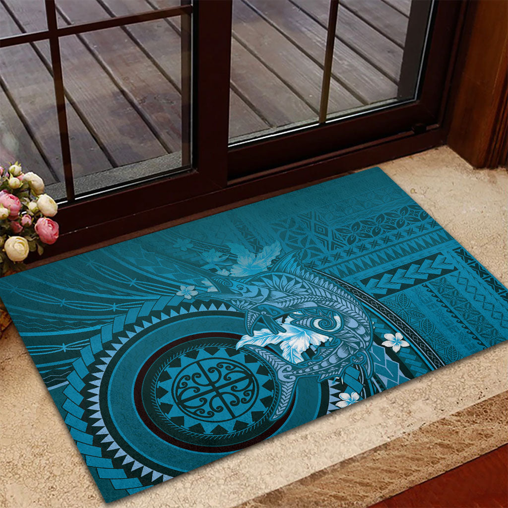 Samoa Tatau Marlin Rubber Doormat With Siapo Motifs Teal