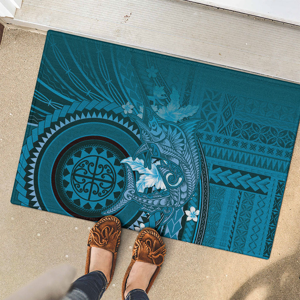 Samoa Tatau Marlin Rubber Doormat With Siapo Motifs Teal
