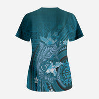 Samoa Tatau Marlin Scrub Top With Siapo Motifs Teal