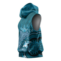 Samoa Tatau Marlin Sleeveless Hoodie With Siapo Motifs Teal