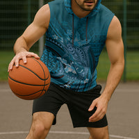 Samoa Tatau Marlin Sleeveless Hoodie With Siapo Motifs Teal