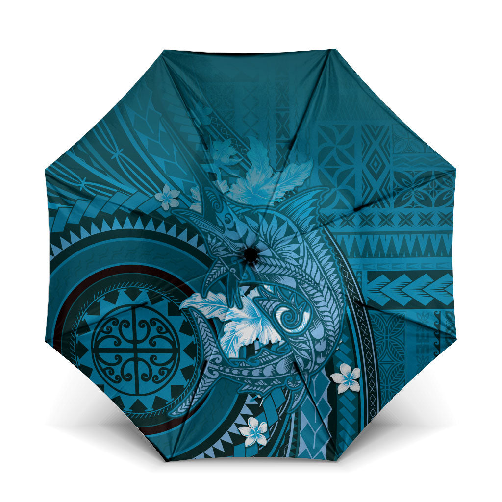 Samoa Tatau Marlin Umbrella With Siapo Motifs Teal