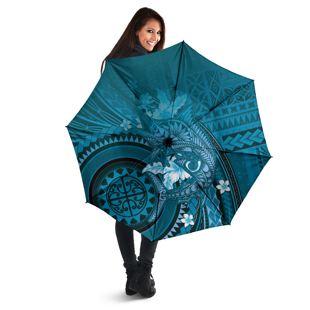 Samoa Tatau Marlin Umbrella With Siapo Motifs Teal