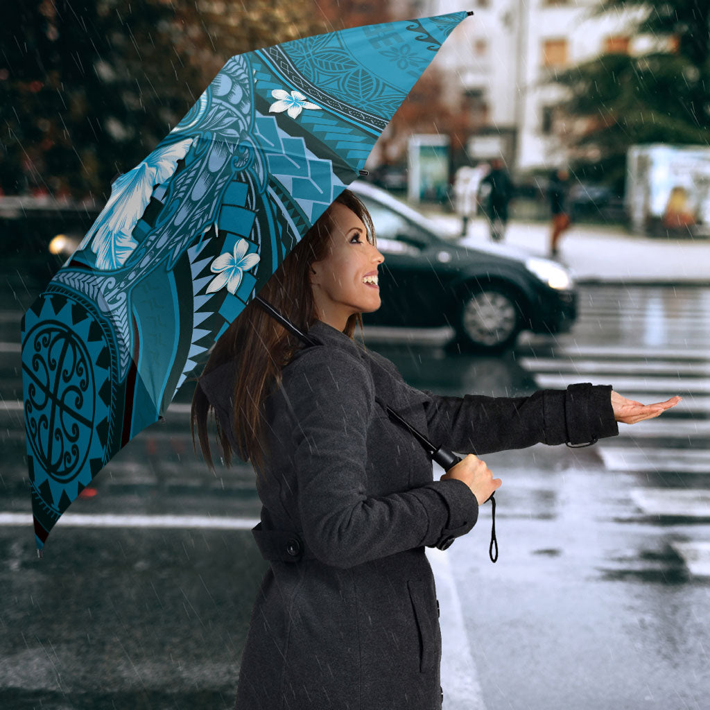 Samoa Tatau Marlin Umbrella With Siapo Motifs Teal
