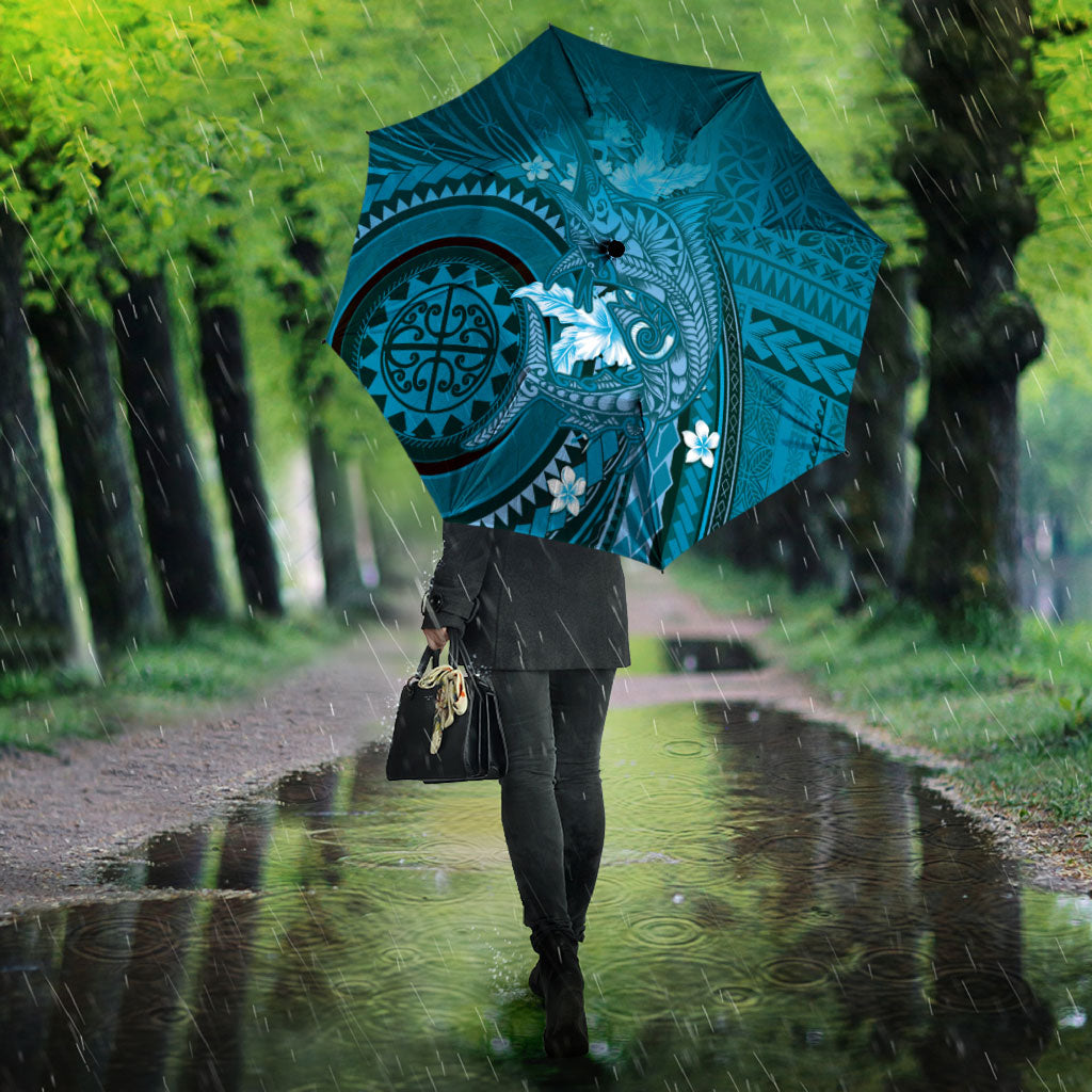 Samoa Tatau Marlin Umbrella With Siapo Motifs Teal