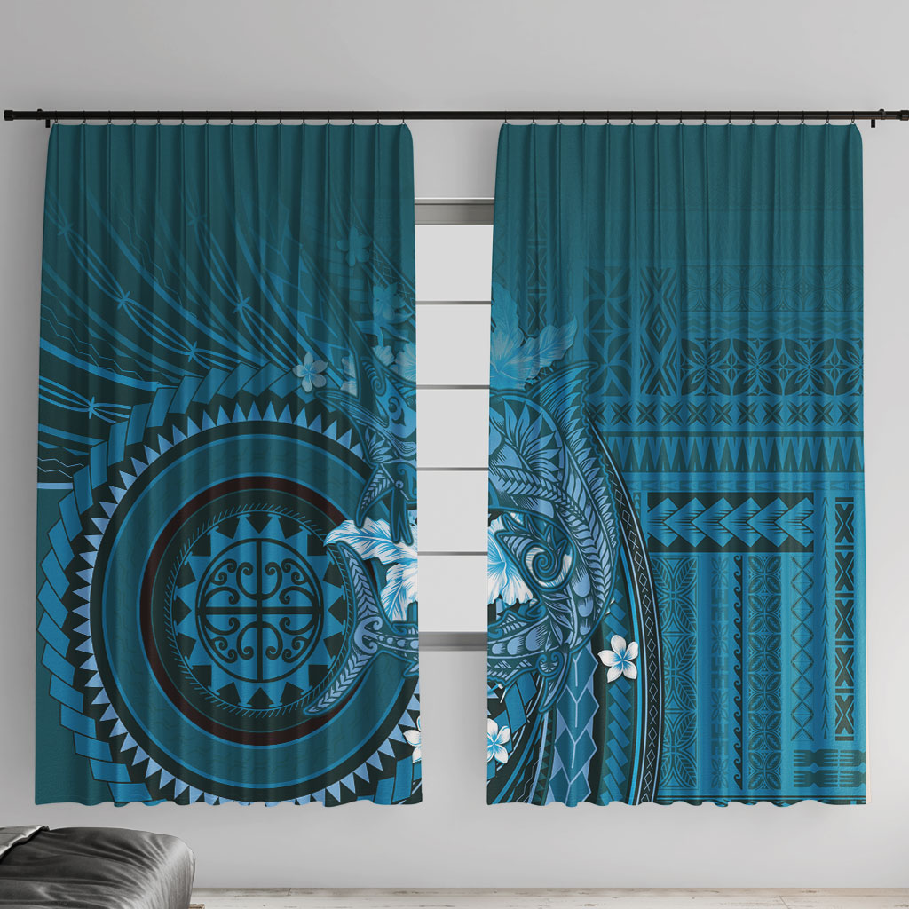 Samoa Tatau Marlin Window Curtain With Siapo Motifs Teal