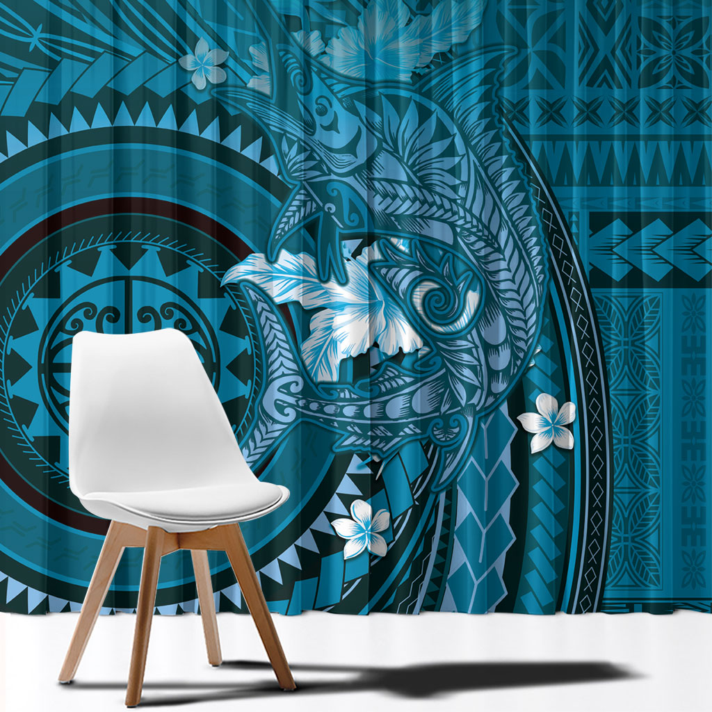Samoa Tatau Marlin Window Curtain With Siapo Motifs Teal