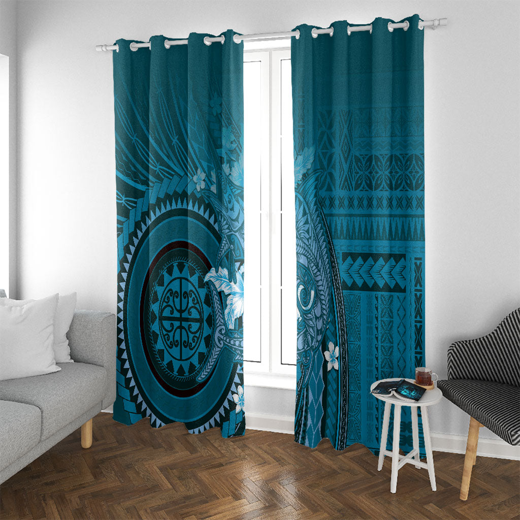 Samoa Tatau Marlin Window Curtain With Siapo Motifs Teal