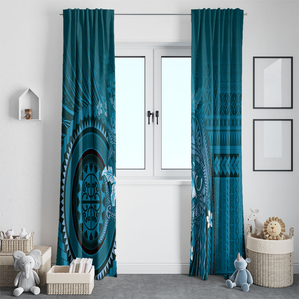 Samoa Tatau Marlin Window Curtain With Siapo Motifs Teal