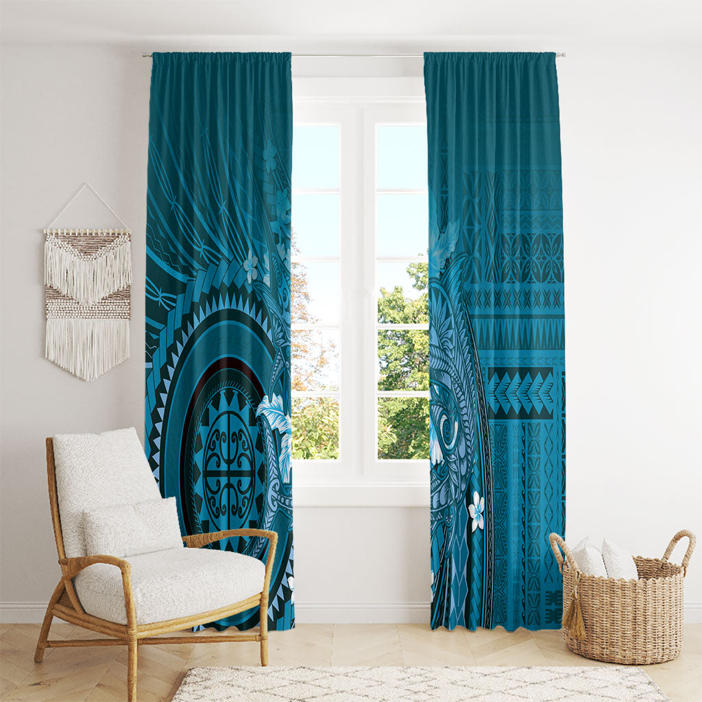 Samoa Tatau Marlin Window Curtain With Siapo Motifs Teal
