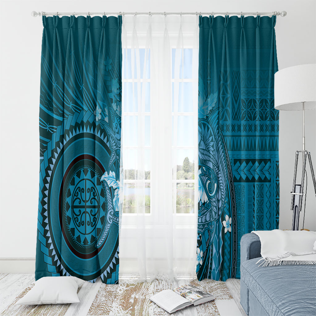 Samoa Tatau Marlin Window Curtain With Siapo Motifs Teal