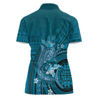 Samoa Tatau Marlin Women Polo Shirt With Siapo Motifs Teal
