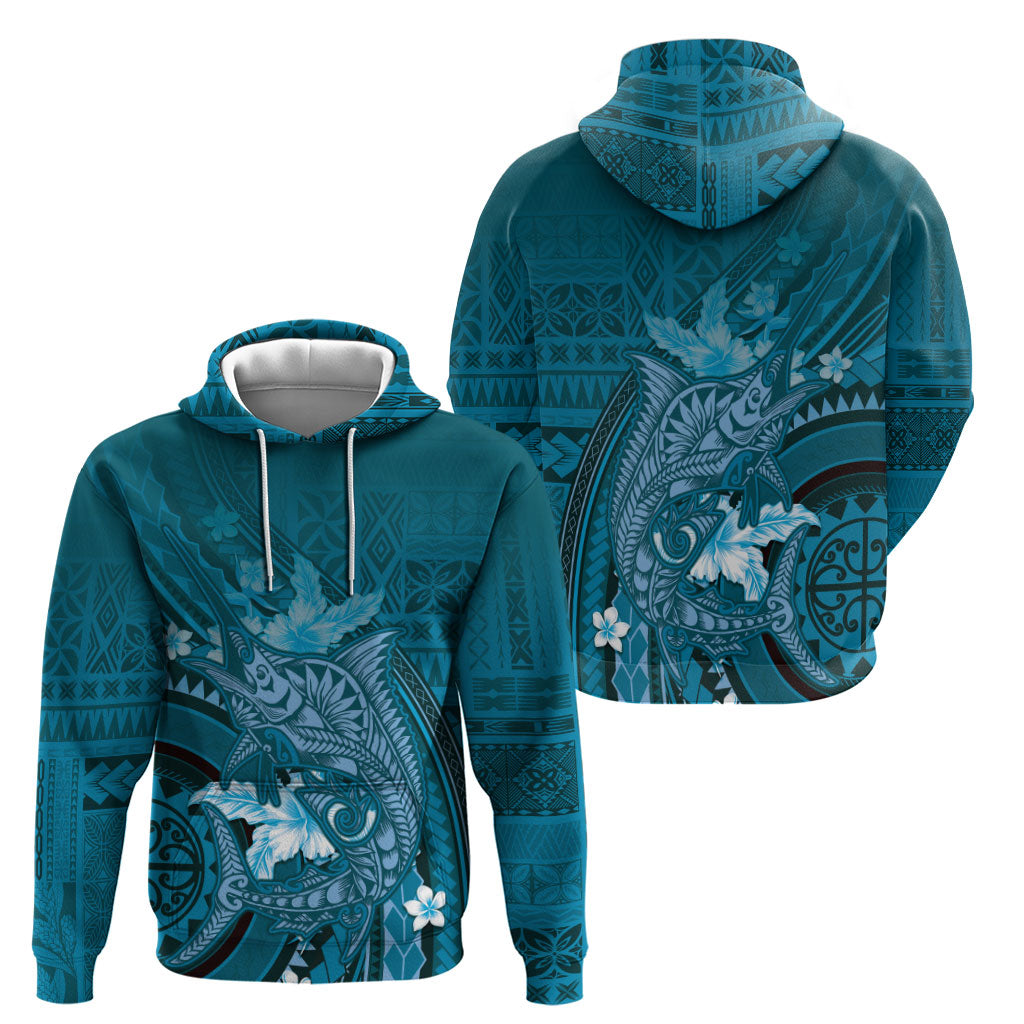 Samoa Tatau Marlin Zip Hoodie With Siapo Motifs Teal