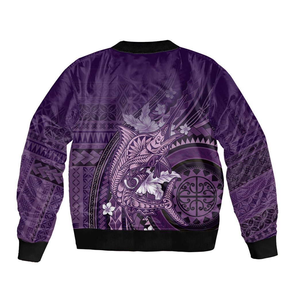 Samoa Tatau Marlin Bomber Jacket With Siapo Motifs Violet LT05 - Polynesian Pride