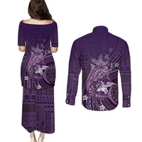 Samoa Tatau Marlin Couples Matching Puletasi and Long Sleeve Button Shirt With Siapo Motifs Violet
