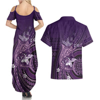 Samoa Tatau Marlin Couples Matching Summer Maxi Dress and Hawaiian Shirt With Siapo Motifs Violet LT05 - Polynesian Pride