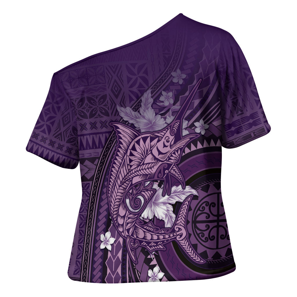 Samoa Tatau Marlin Cross Shoulder Shirt With Siapo Motifs Violet