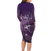 Samoa Tatau Marlin Family Matching Long Sleeve Bodycon Dress and Hawaiian Shirt With Siapo Motifs Violet