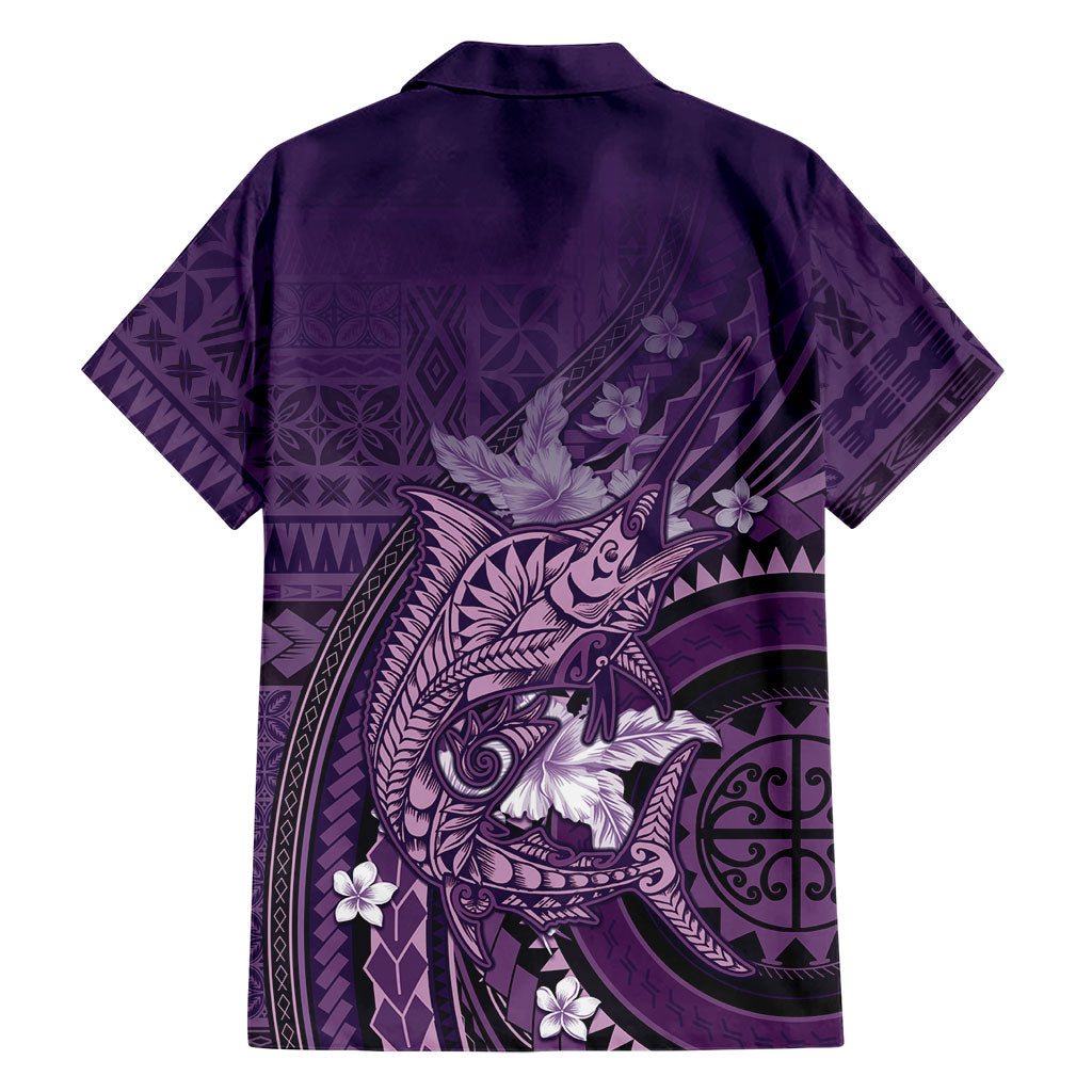Samoa Tatau Marlin Family Matching Puletasi and Hawaiian Shirt With Siapo Motifs Violet LT05 - Polynesian Pride