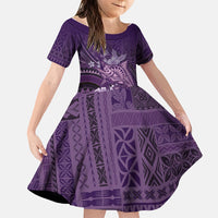 Samoa Tatau Marlin Family Matching Summer Maxi Dress and Hawaiian Shirt With Siapo Motifs Violet
