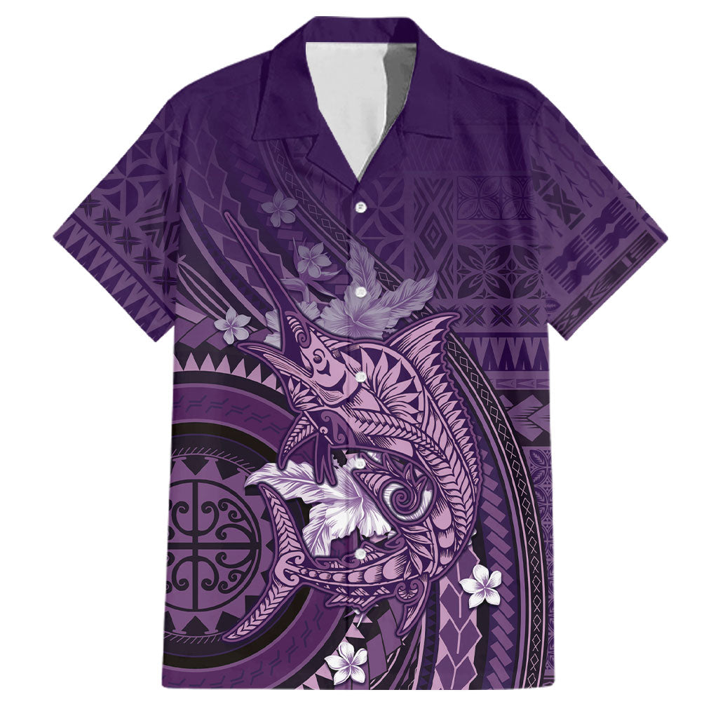 Samoa Tatau Marlin Family Matching Summer Maxi Dress and Hawaiian Shirt With Siapo Motifs Violet