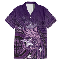 Samoa Tatau Marlin Family Matching Summer Maxi Dress and Hawaiian Shirt With Siapo Motifs Violet