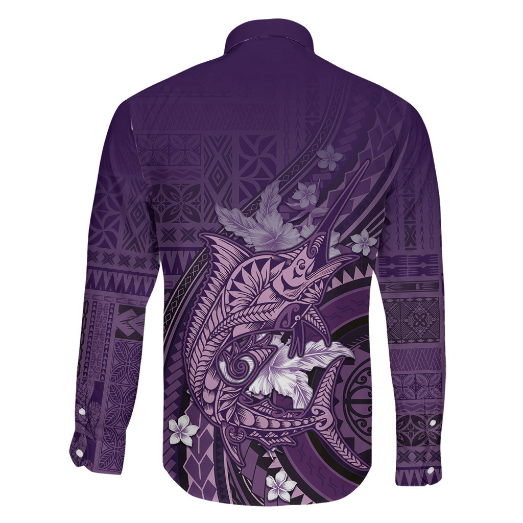 Samoa Tatau Marlin Family Matching Summer Maxi Dress and Hawaiian Shirt With Siapo Motifs Violet