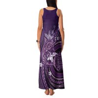 Samoa Tatau Marlin Family Matching Tank Maxi Dress and Hawaiian Shirt With Siapo Motifs Violet