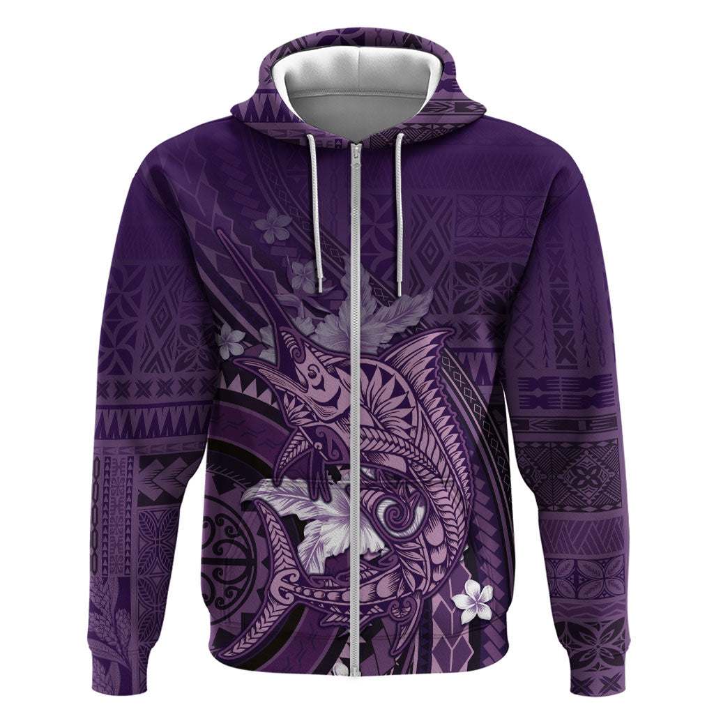 Samoa Tatau Marlin Hoodie With Siapo Motifs Violet LT05 Zip Hoodie Violet - Polynesian Pride