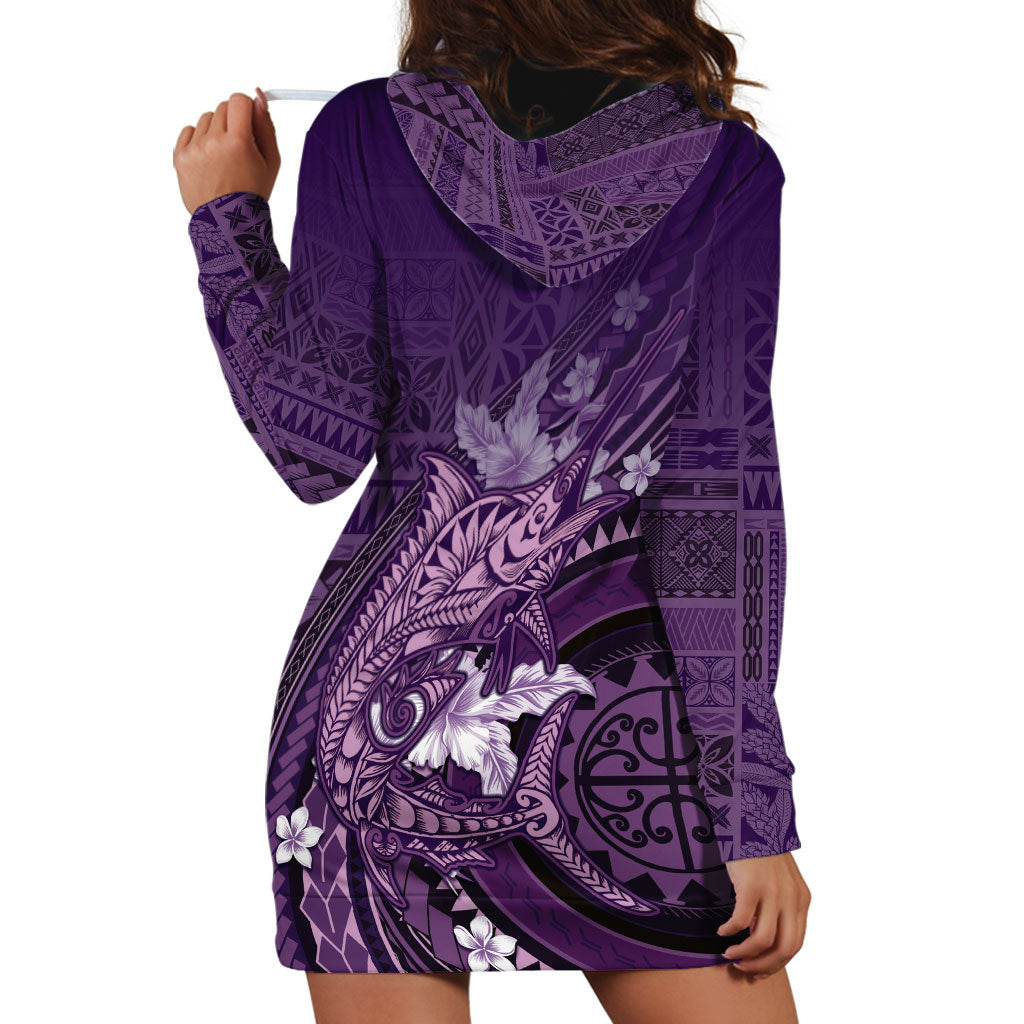 Samoa Tatau Marlin Hoodie Dress With Siapo Motifs Violet