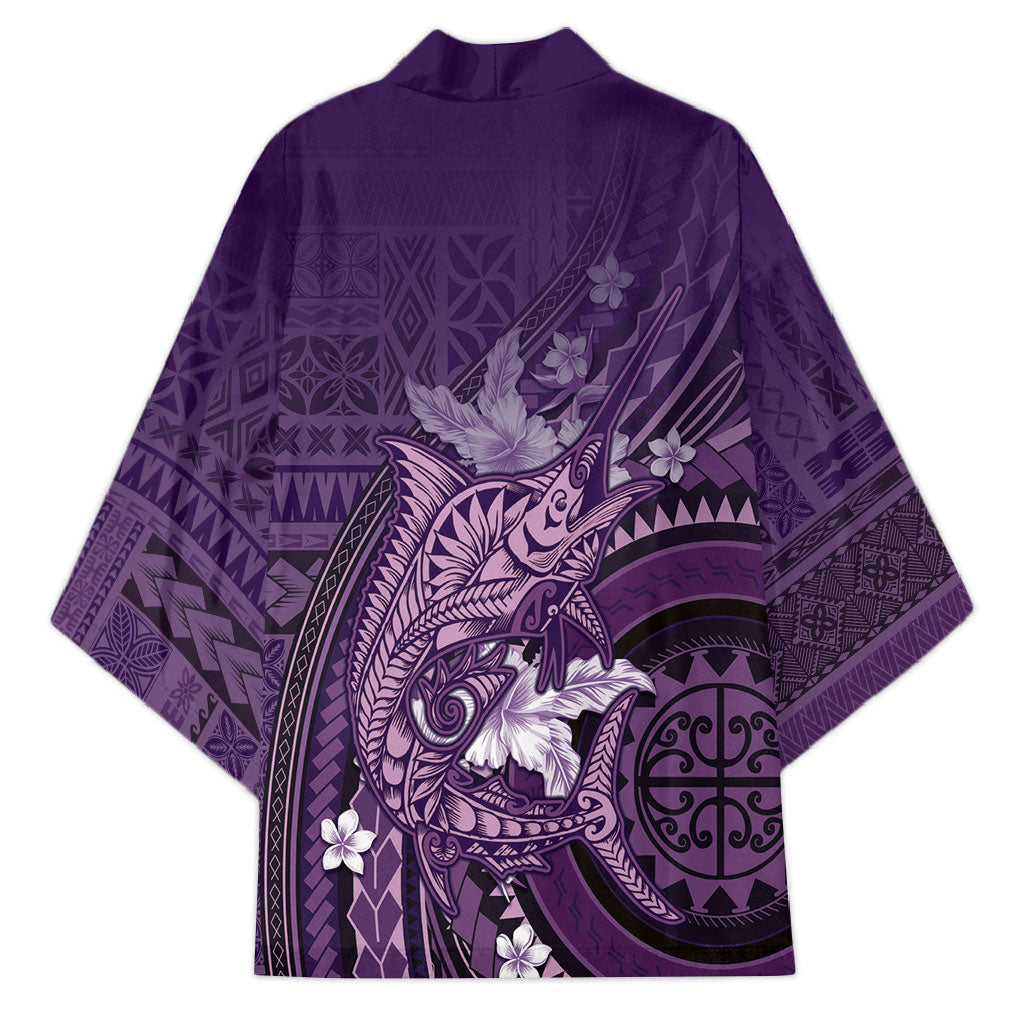 Samoa Tatau Marlin Kimono With Siapo Motifs Violet